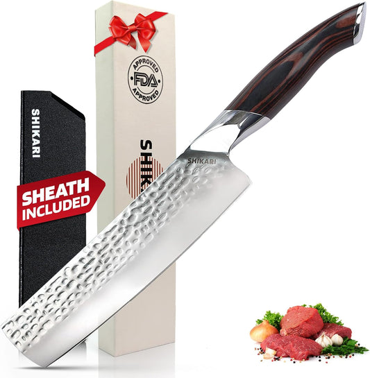 Nakiri Knife – Japanese Cleaver with 3-Layer Damascus VG10 Blade – 7 Inch Vegetable Knife Full Tang – Ergonomic Pakkawood Handle – Nakiri Knives Japanese Style