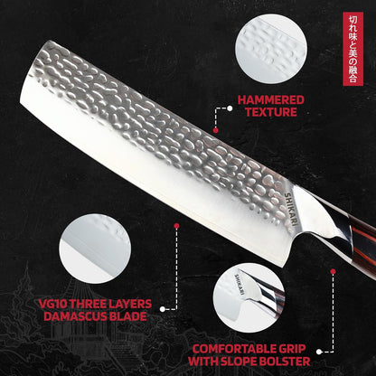 Nakiri Knife – Japanese Cleaver with 3-Layer Damascus VG10 Blade – 7 Inch Vegetable Knife Full Tang – Ergonomic Pakkawood Handle – Nakiri Knives Japanese Style