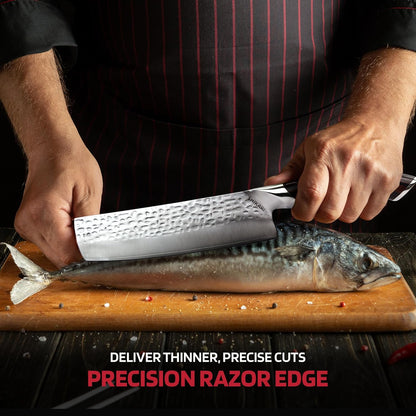 Nakiri Knife – Japanese Cleaver with 3-Layer Damascus VG10 Blade – 7 Inch Vegetable Knife Full Tang – Ergonomic Pakkawood Handle – Nakiri Knives Japanese Style