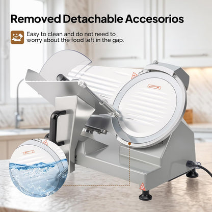 ROVUN 8.7 inch Commercial Meat Slicer, Electric Food Slicer ETL Certified, 300W Frozen Meat Deli Slicer, 0-12mm Adjustable Thickness, Chromium-Plated Steel Blade for Home and Commercial