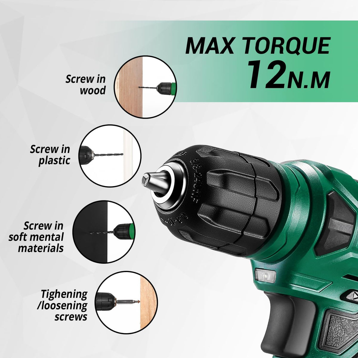 Tool Kit: 8V Cordless Drill, Home Toolbox with storage case, Hand Tool set for Home Repairs 126 Piece, Green