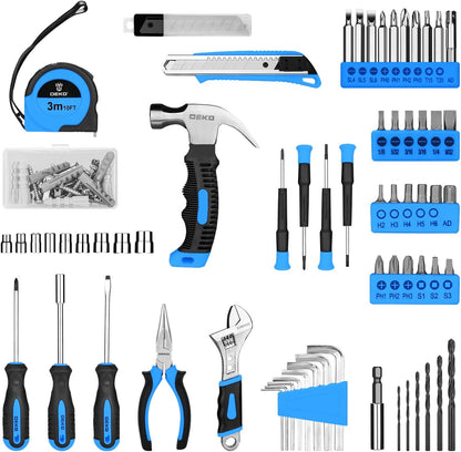 Tool Kit: 8V Cordless Drill, Home Toolbox with storage case, Hand Tool set for Home Repairs 126 Piece, Green