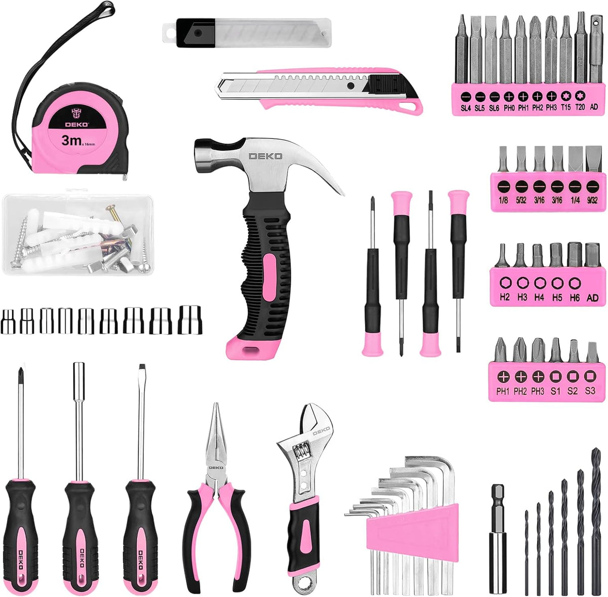Tool Kit: 8V Cordless Drill, Home Toolbox with storage case, Hand Tool set for Home Repairs 126 Piece, Green