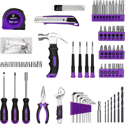 Tool Kit: 8V Cordless Drill, Home Toolbox with storage case, Hand Tool set for Home Repairs 126 Piece, Green