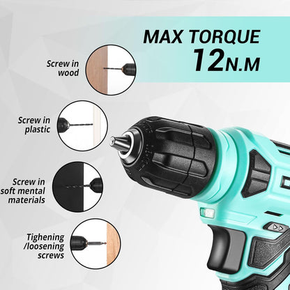 Tool Kit: 8V Cordless Drill, Home Toolbox with storage case, Hand Tool set for Home Repairs 126 Piece, Green