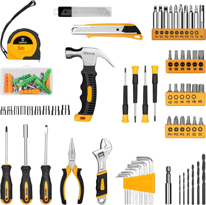 Tool Kit: 8V Cordless Drill, Home Toolbox with storage case, Hand Tool set for Home Repairs 126 Piece, Green