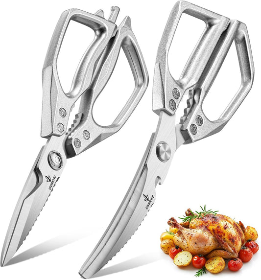 Heavy Duty Kitchen Shears 2 Pack, Full-Size Stainless Kitchen Scissors | Two Purpose-Built Designs for Poultry Joints, Meat, Seafood and Herbs