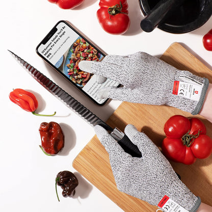 Cut Resistant Gloves Food Grade with 3 Touchscreen Capable Fingers; Protective Kitchen Gloves for Cutting; Use Cut Glove as Fish, Butcher Glove or Wood Carving, Extra Large