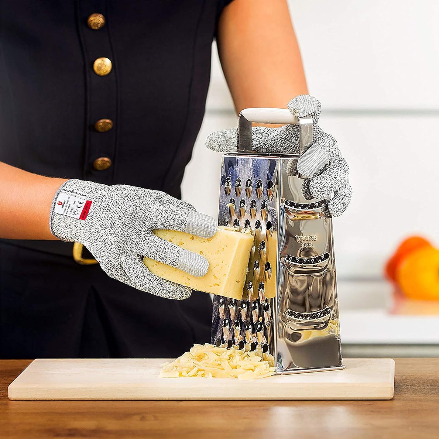 Cut Resistant Gloves Food Grade with 3 Touchscreen Capable Fingers; Protective Kitchen Gloves for Cutting; Use Cut Glove as Fish, Butcher Glove or Wood Carving, Extra Large