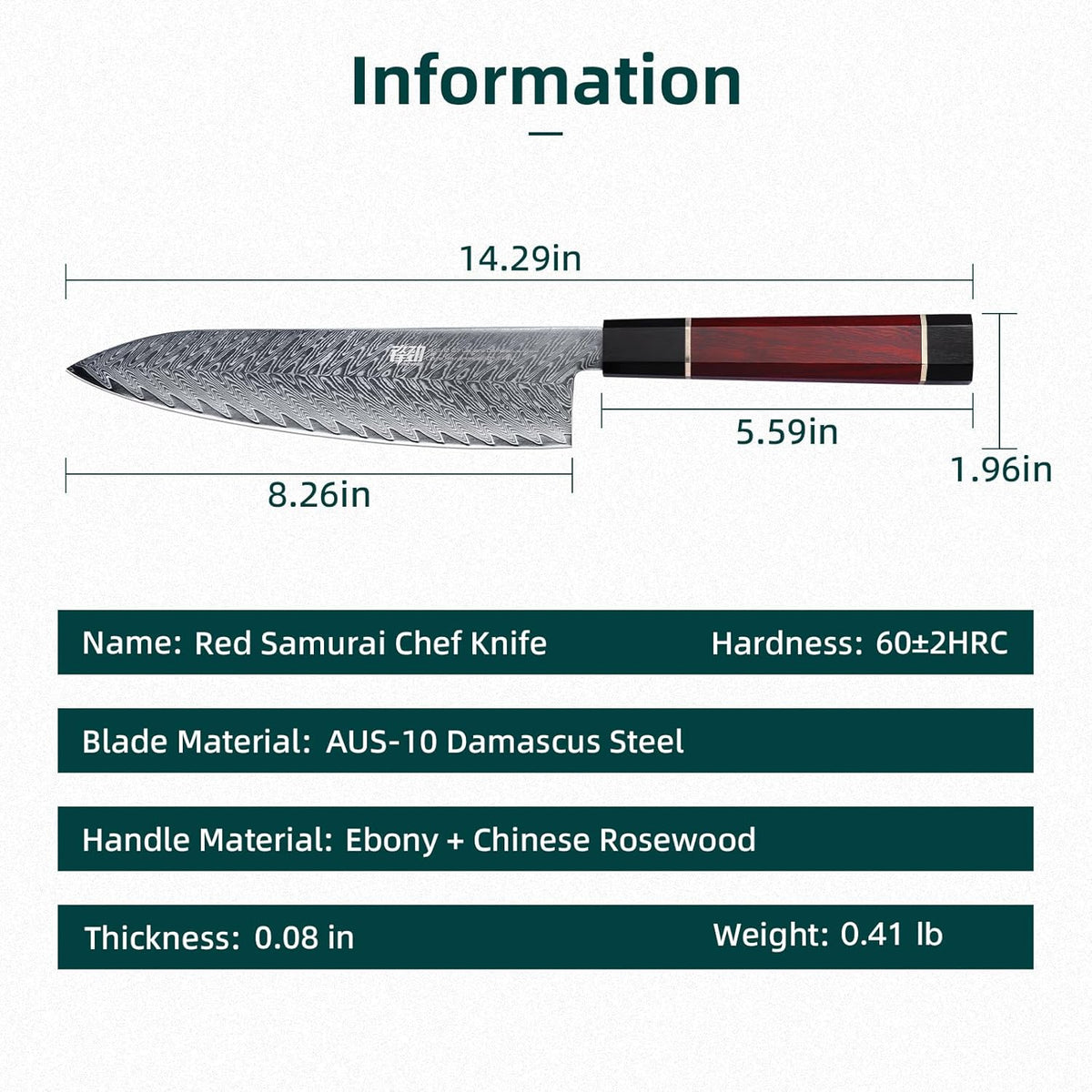 8 Inch Japanese Chef's Knife, Premium Damascus Steel Construction Kitchen Knife, Multifunctional Gyuto Knife, Exceptional Cutting Performance (Samurai Series)