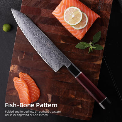 8 Inch Japanese Chef's Knife, Premium Damascus Steel Construction Kitchen Knife, Multifunctional Gyuto Knife, Exceptional Cutting Performance (Samurai Series)