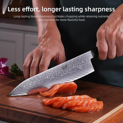 8 Inch Japanese Chef's Knife, Premium Damascus Steel Construction Kitchen Knife, Multifunctional Gyuto Knife, Exceptional Cutting Performance (Samurai Series)
