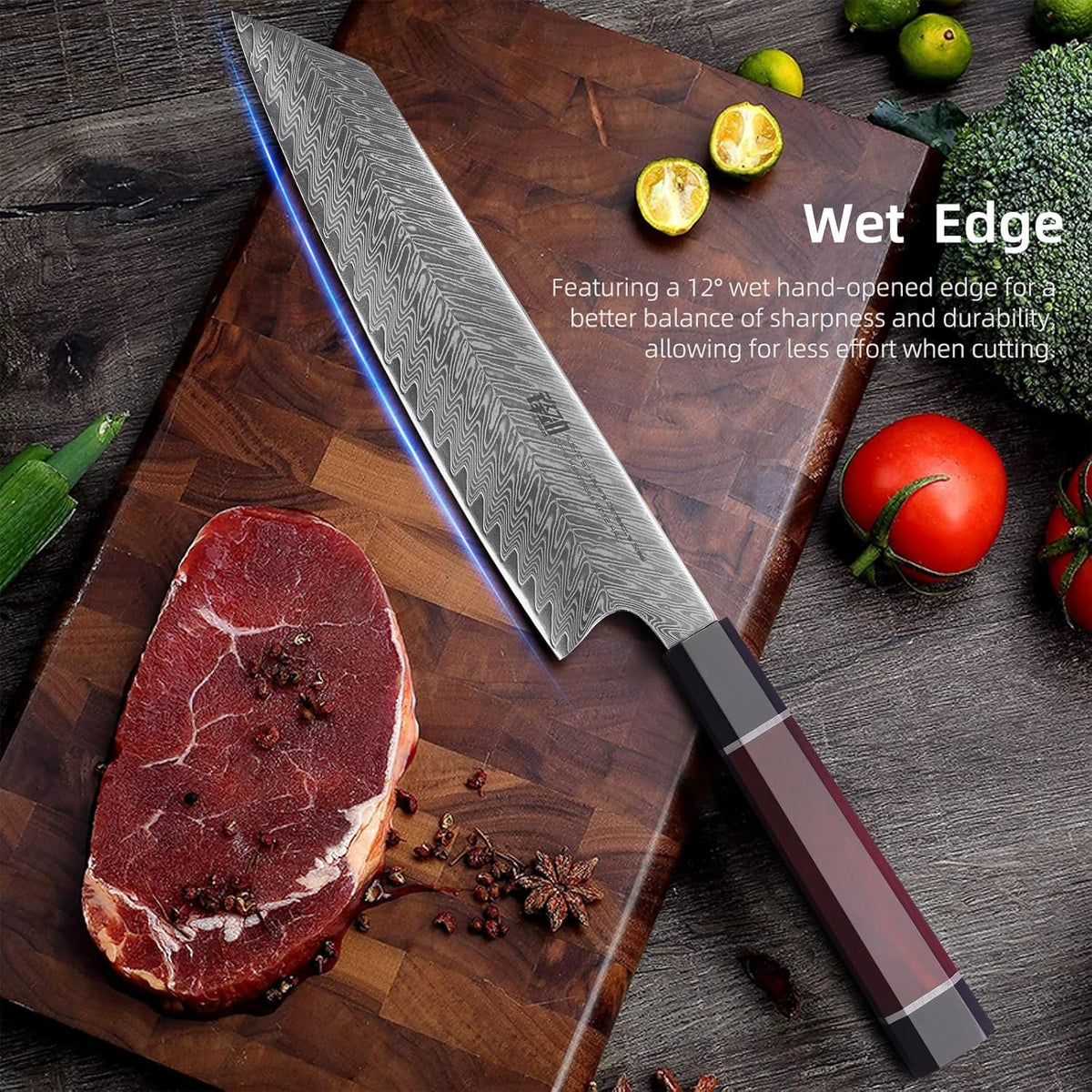 8 Inch Japanese Chef's Knife, Premium Damascus Steel Construction Kitchen Knife, Multifunctional Gyuto Knife, Exceptional Cutting Performance (Samurai Series)