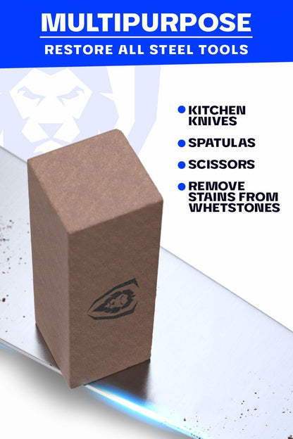 Premium Rust Remover & Eraser - Knife Maintenance and Care - For Knives, Scissors, Stainless Steel Pots and Pans, Whetstones - Sharp Polish for Tools - Calcium Carbonate