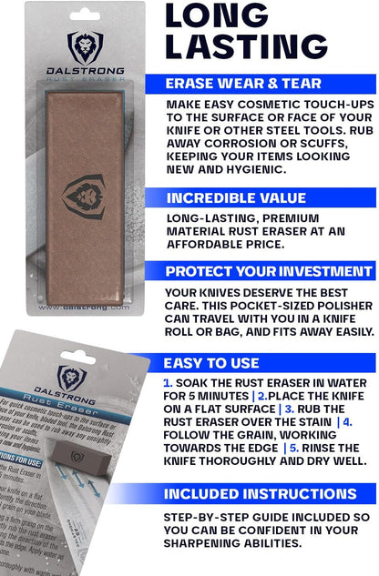 Premium Rust Remover & Eraser - Knife Maintenance and Care - For Knives, Scissors, Stainless Steel Pots and Pans, Whetstones - Sharp Polish for Tools - Calcium Carbonate