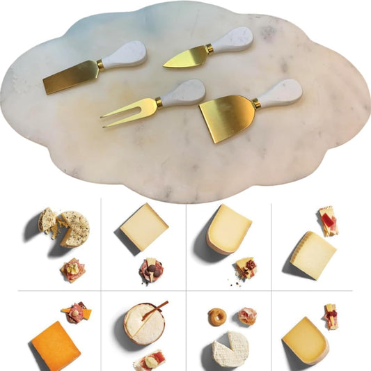 Marble Cheese Knife Set of 4 Gold and White Charcuterie Accessories, Heavy Marble Handle Butter Spatula Sandwich Cream Knives Cheese Spreader Cutter,Housewarming Gift