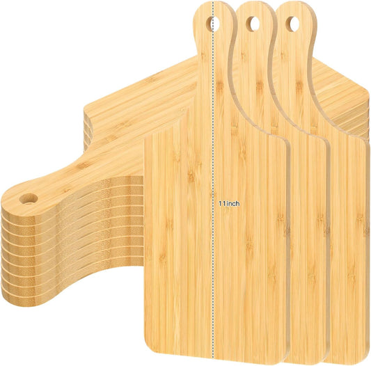 12 Pcs Bulk Wood Cutting Board with Handle Cutting Board for Laser Engraving, 11" x 5" Bamboo Serving Trays Charcuterie Trays for Customized Wedding Housewarming Mom Christmas Gift Party Favor