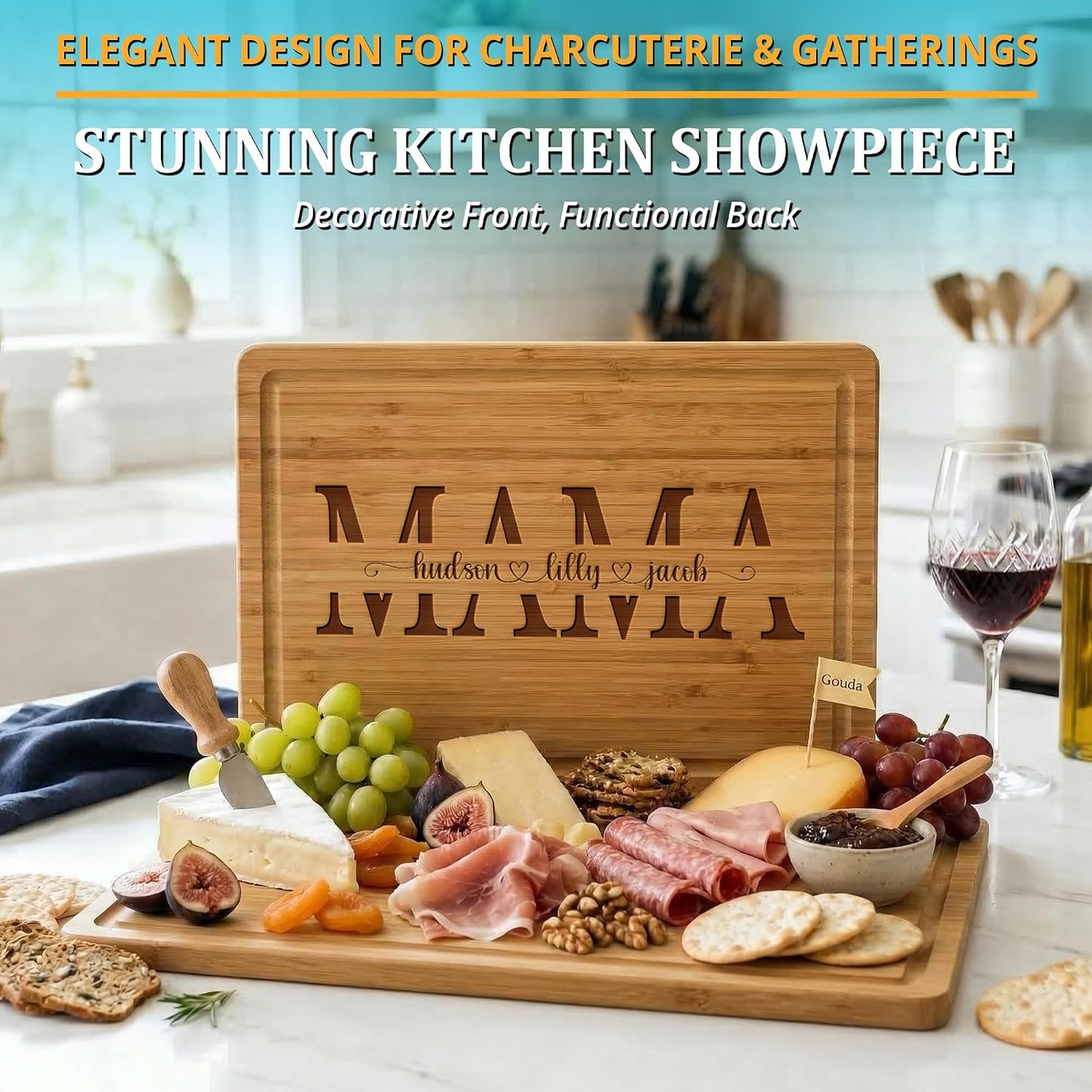 Personalized Cutting Board - Custom Bamboo Engraved Chopping Board for Kitchen - Unique Housewarming Gift for Couples & New Home - Durable Bamboo Carving Board - 4 Size Option