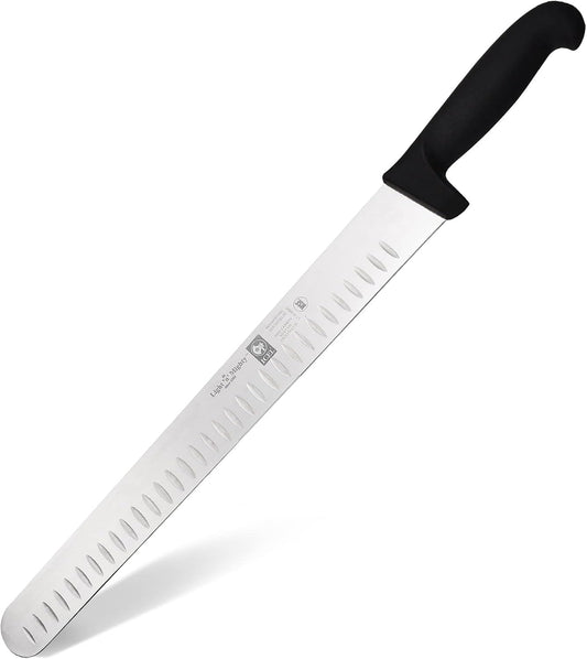 Premium 14-inch Slicing Knife With Granton Edge By High Carbon German Stainless Steel Carving Knife For Meat, Whole Turkey, Brisket, Large Roasts-NSF Certified Ergonomic Ham Slicer