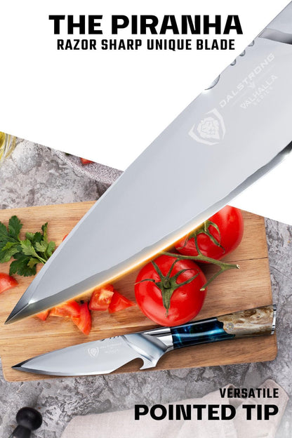 BBQ Piranha Knife 6" — Built-In Bottle Opener & Serrated Spine — 9CR18MOV HC Steel — For Grill-Side Cutting, Scoring & BBQ Service — Celestial Resin Handle, Valhalla, customer support