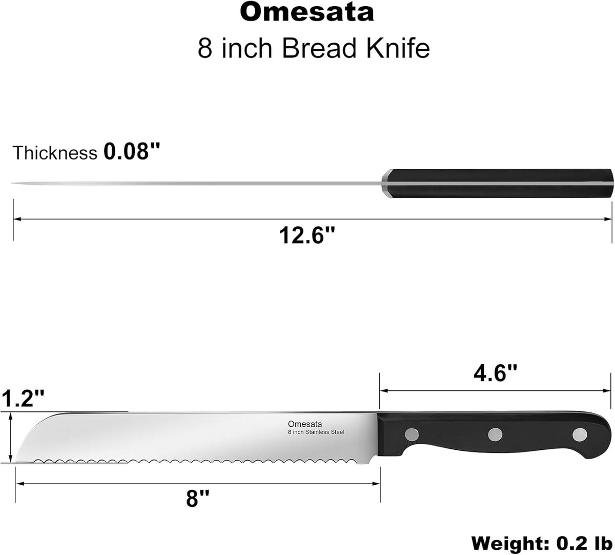 Bread Knife, Serrated Bread Knives for Homemade Bread Sourdough | 8 inch Blade Razor Sharp, Wavy Edge from Professional Stainless Steel
