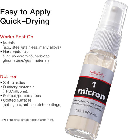 1 Micron Diamond Emulsion, Diamond Stropping Compound for Knife Sharpening | 0.85 Fl OZ/25 ML Suspension for Leather Strops, Wool Pads & Polishing Cloths; Polishes Tools, Metal, Glass, Ceramic & Stone