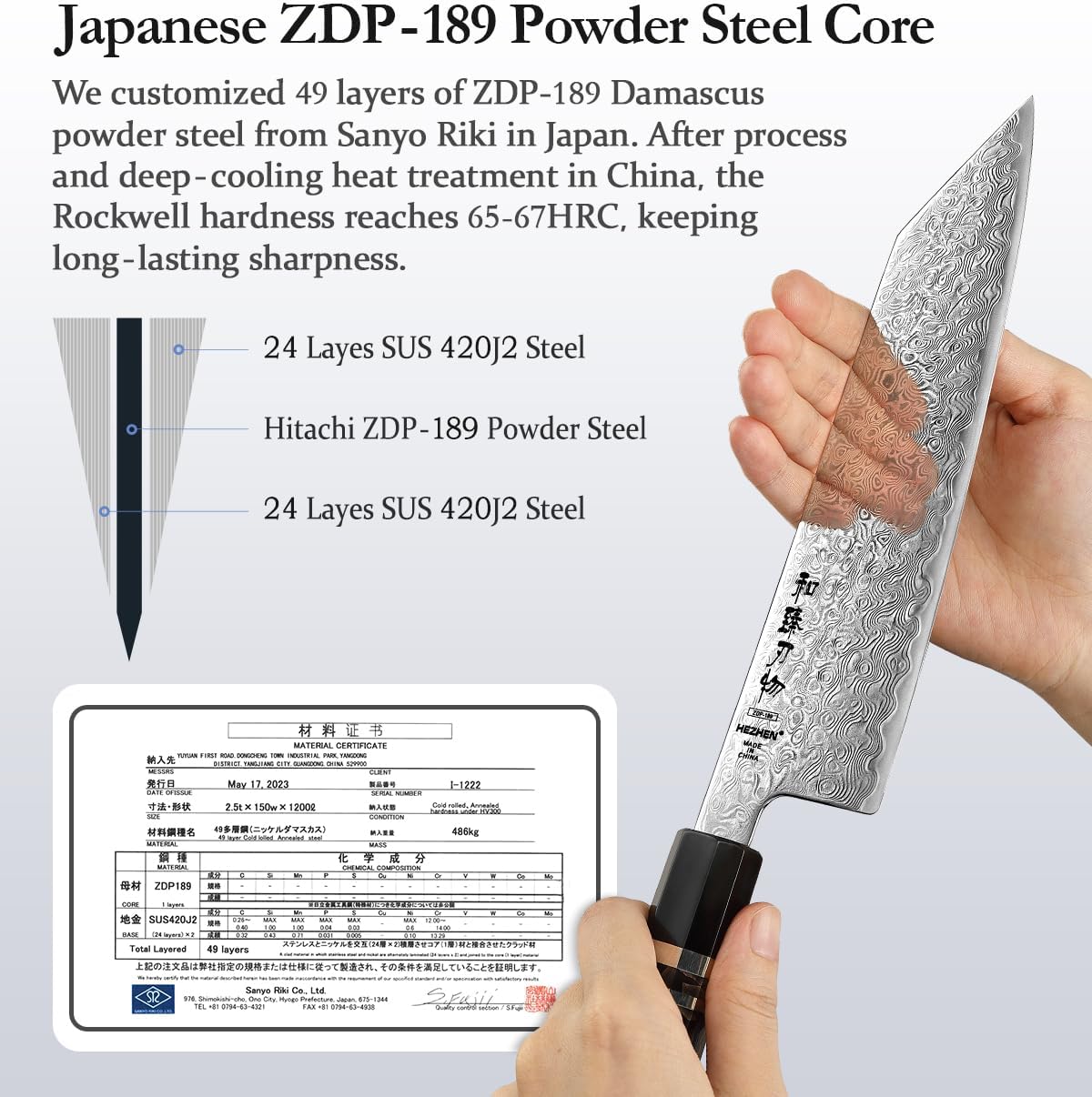 Kiritsuke Knife, 8.5 Inches, 49 Layers Damascus ZDP-189 Steel Japanese Chef Knife, Ultra Sharp Blade, Lightweight Handle, Acacia Wood Box Packing