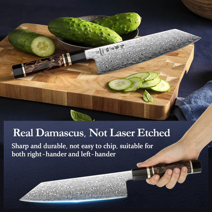 Kiritsuke Knife, 8.5 Inches, 49 Layers Damascus ZDP-189 Steel Japanese Chef Knife, Ultra Sharp Blade, Lightweight Handle, Acacia Wood Box Packing