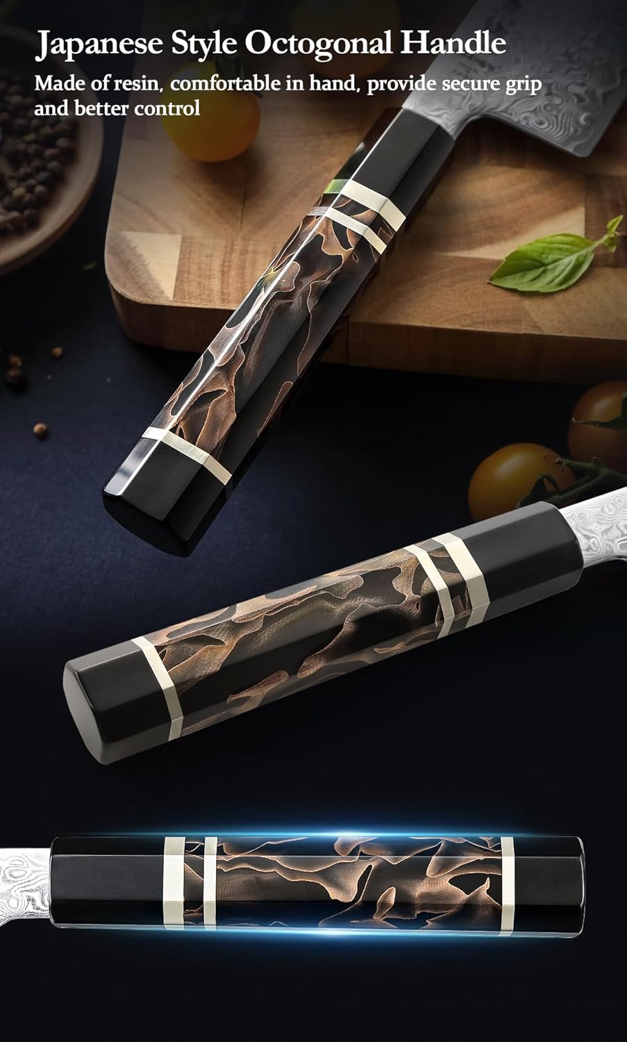 Kiritsuke Knife, 8.5 Inches, 49 Layers Damascus ZDP-189 Steel Japanese Chef Knife, Ultra Sharp Blade, Lightweight Handle, Acacia Wood Box Packing