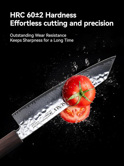 SUNLY Japanese Chef Knife, 8 Inch Damascus Kitchen Knife with VG10 Core, 67 Layer Steel, Hand Hammered Finish, Octagonal Handle for Better Control for Meat, Fruits, Vegetables, Gift for Father