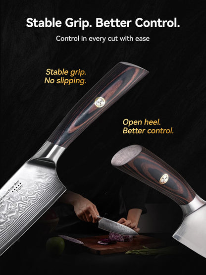 SUNLY Japanese Chef Knife, 8 Inch Damascus Kitchen Knife with VG10 Core, 67 Layer Steel, Hand Hammered Finish, Octagonal Handle for Better Control for Meat, Fruits, Vegetables, Gift for Father