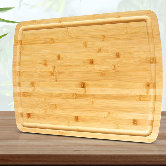 Extra Large Carbonized Bamboo Long Cutting Board, 18x12 Inch Butcher Block Chopping Carving Board with Juice Groove for kitchen, Turkey, Meat, Vegetables, BBQ