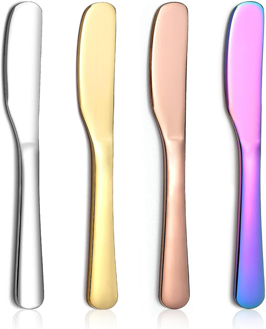 Butter Knife Spreader 4 Pcs, Stainless Steel Butter Knives With Titanium Gold, Colorful, Rose Gold, Restaurant-Grade, Smooth Rounded Edge for Butter, Cream Cheese, Appetizers, Jam & Spreads