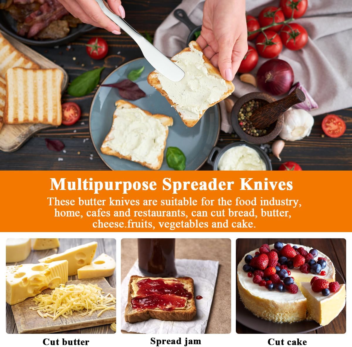 Butter Knife Spreader 4 Pcs, Stainless Steel Butter Knives With Titanium Gold, Colorful, Rose Gold, Restaurant-Grade, Smooth Rounded Edge for Butter, Cream Cheese, Appetizers, Jam & Spreads