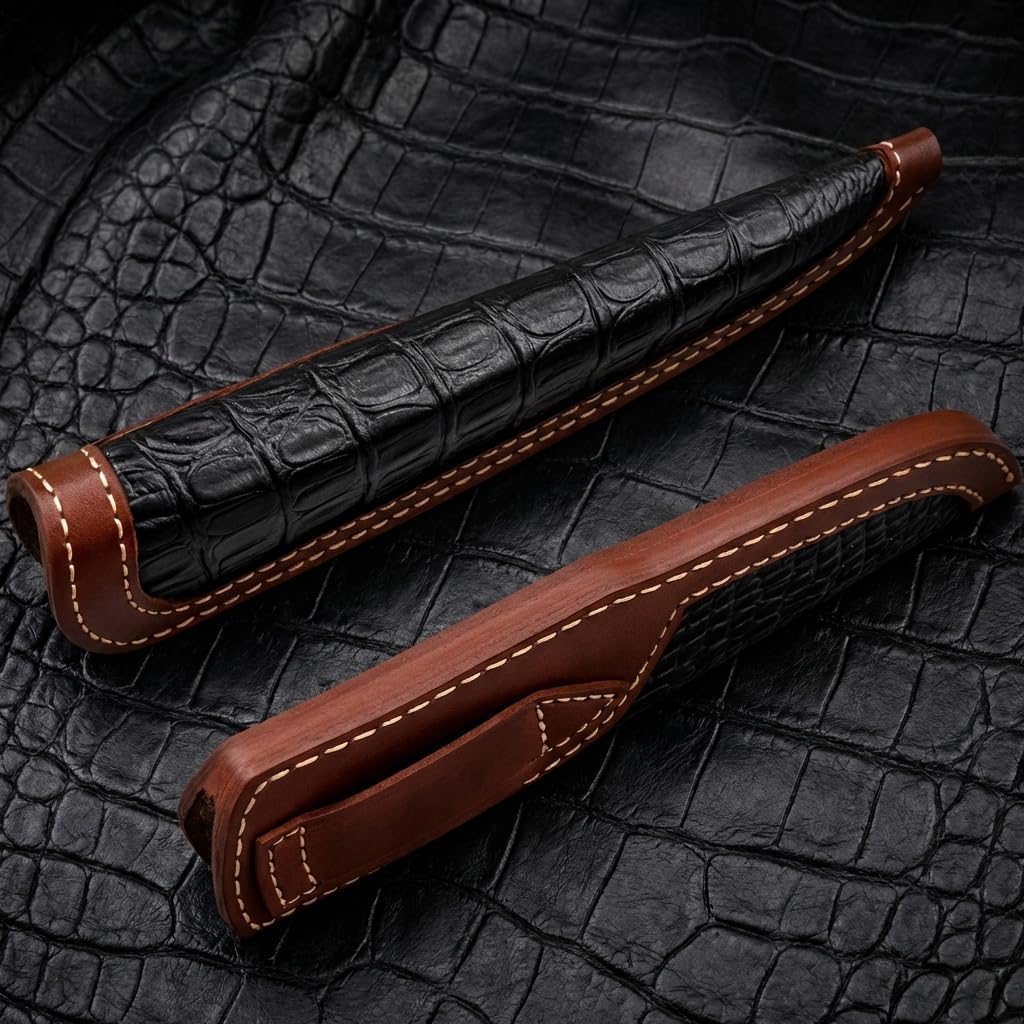 Custom Premium Quality Leather Sheath, Tooled Crocodile Leather Sheath, Hunting Knife Sheath, Universal Knife Sheath, Fit up to 8.0" Blade, 100% Real Laether (Crocodile Leather, 9.0" Inches)