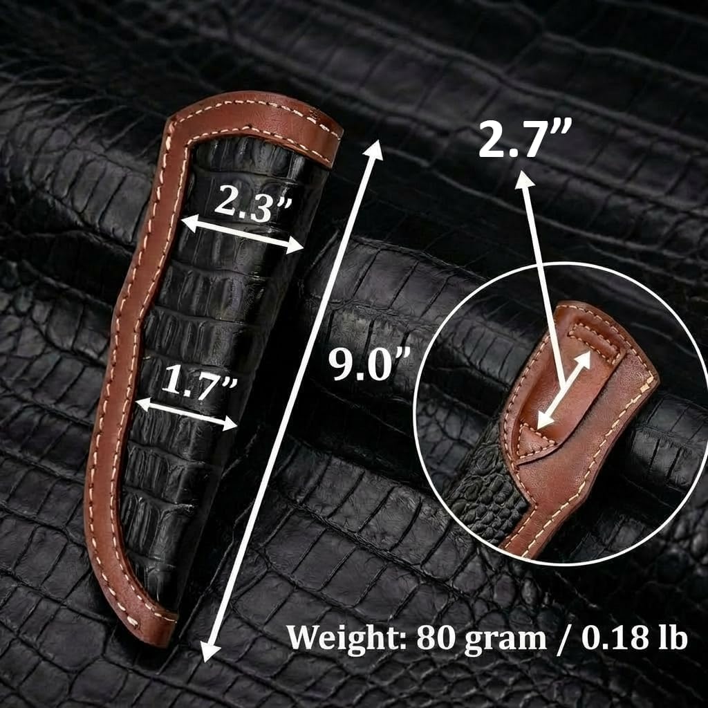 Custom Premium Quality Leather Sheath, Tooled Crocodile Leather Sheath, Hunting Knife Sheath, Universal Knife Sheath, Fit up to 8.0" Blade, 100% Real Laether (Crocodile Leather, 9.0" Inches)