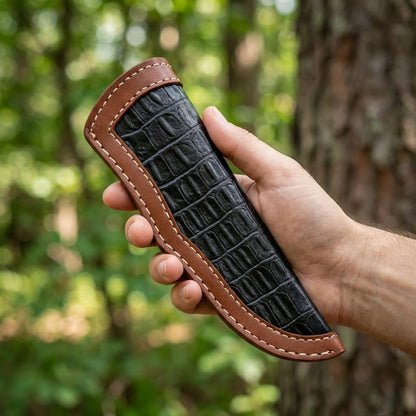Custom Premium Quality Leather Sheath, Tooled Crocodile Leather Sheath, Hunting Knife Sheath, Universal Knife Sheath, Fit up to 8.0" Blade, 100% Real Laether (Crocodile Leather, 9.0" Inches)