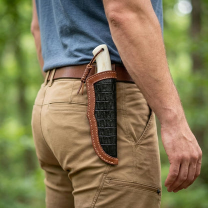 Custom Premium Quality Leather Sheath, Tooled Crocodile Leather Sheath, Hunting Knife Sheath, Universal Knife Sheath, Fit up to 8.0" Blade, 100% Real Laether (Crocodile Leather, 9.0" Inches)