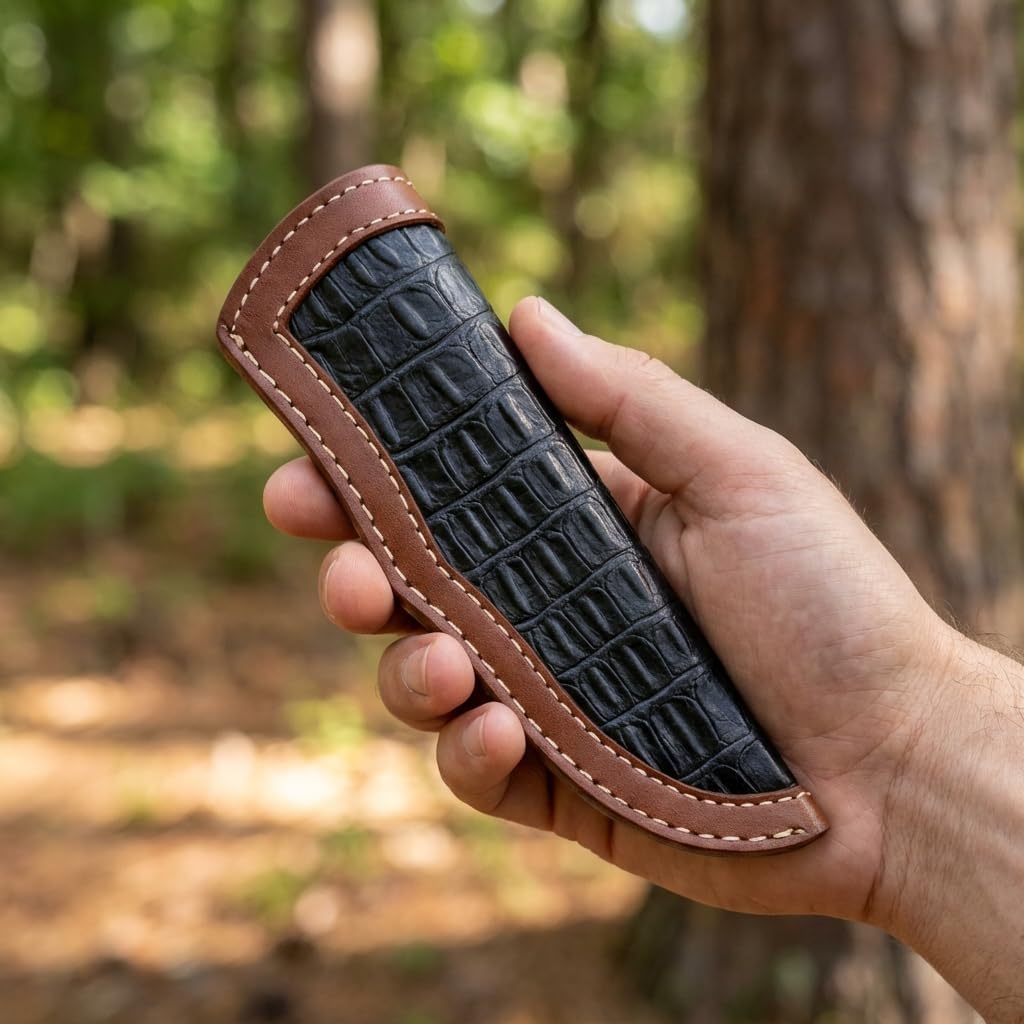 Custom Premium Quality Leather Sheath, Tooled Crocodile Leather Sheath, Hunting Knife Sheath, Universal Knife Sheath, Fit up to 8.0" Blade, 100% Real Laether (Crocodile Leather, 9.0" Inches)