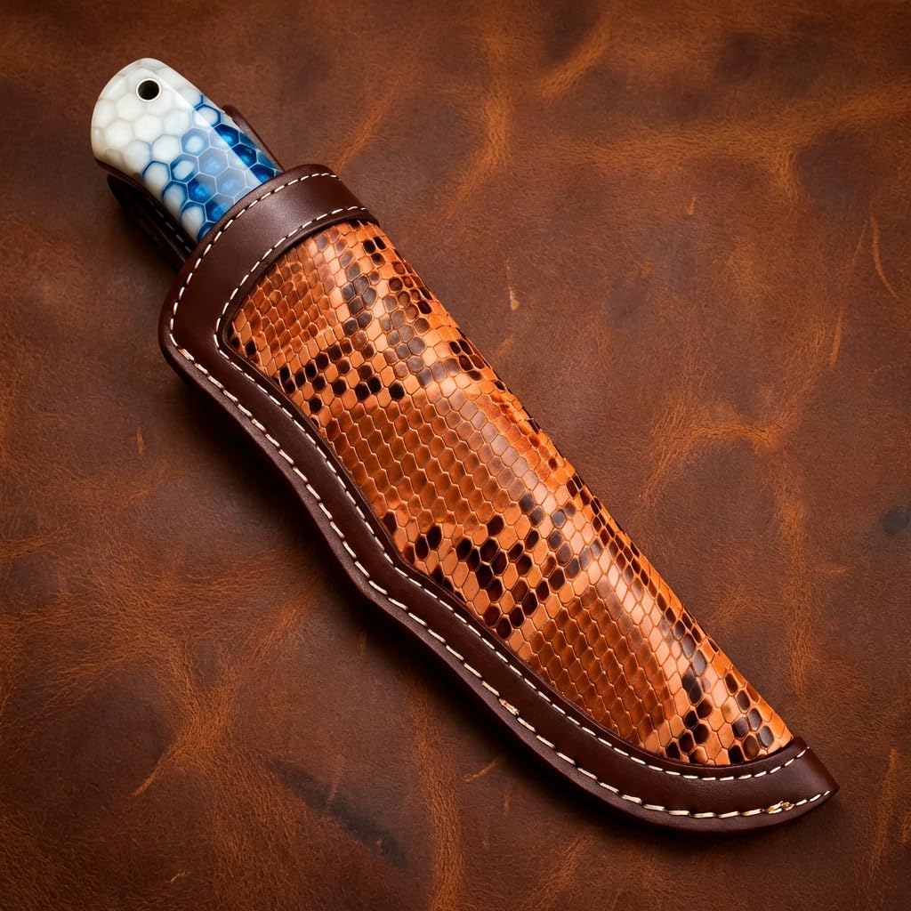 Custom Premium Quality Leather Sheath, Tooled Crocodile Leather Sheath, Hunting Knife Sheath, Universal Knife Sheath, Fit up to 8.0" Blade, 100% Real Laether (Crocodile Leather, 9.0" Inches)