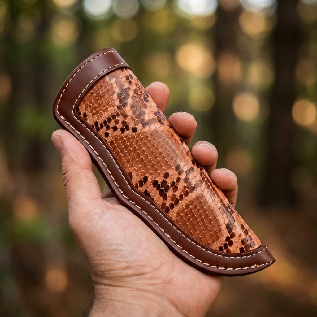 Custom Premium Quality Leather Sheath, Tooled Crocodile Leather Sheath, Hunting Knife Sheath, Universal Knife Sheath, Fit up to 8.0" Blade, 100% Real Laether (Crocodile Leather, 9.0" Inches)