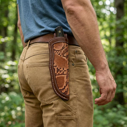 Custom Premium Quality Leather Sheath, Tooled Crocodile Leather Sheath, Hunting Knife Sheath, Universal Knife Sheath, Fit up to 8.0" Blade, 100% Real Laether (Crocodile Leather, 9.0" Inches)