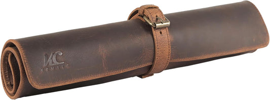 Leather Knife Roll Bag for Chefs – 17.5” x 17.5” Professional Chef Knife Storage Organizer, Portable Culinary Knife Case, Travel Knife Roll for Kitchen, BBQ & Catering