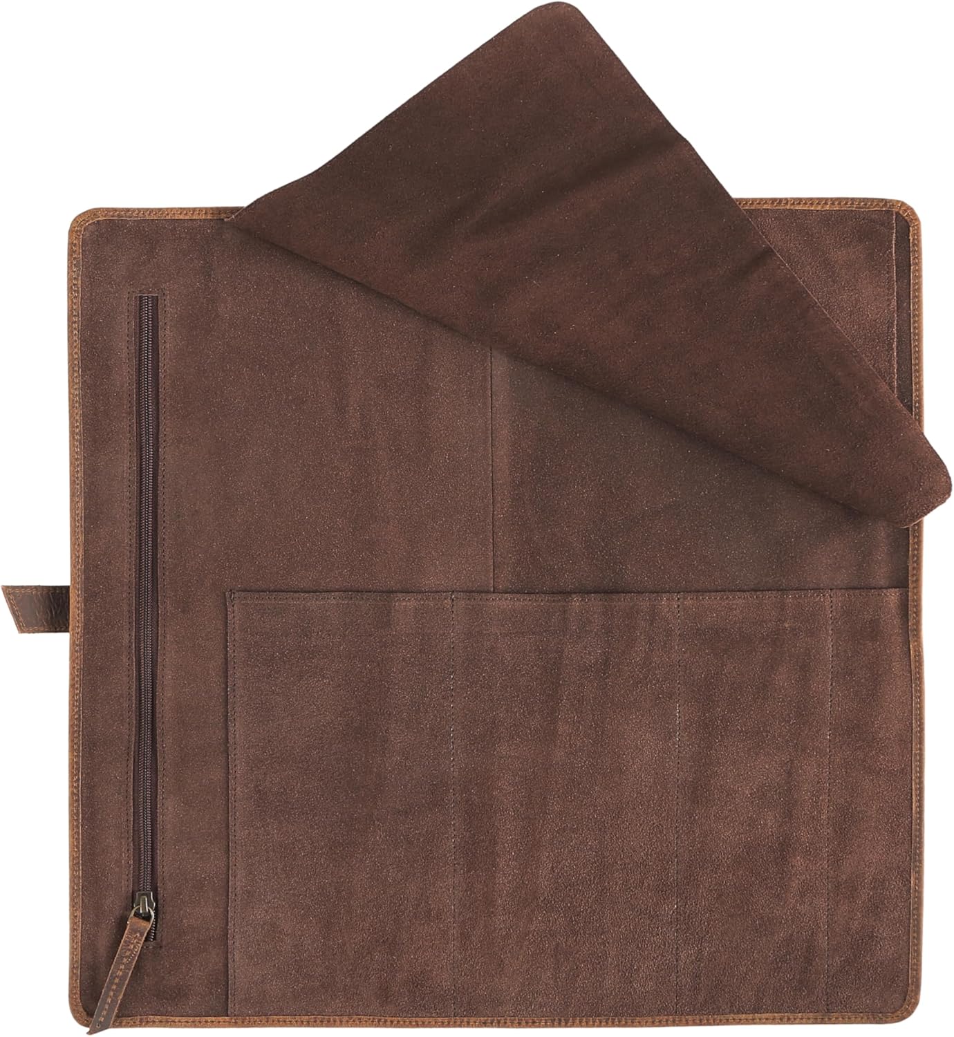 Leather Knife Roll Bag for Chefs – 17.5” x 17.5” Professional Chef Knife Storage Organizer, Portable Culinary Knife Case, Travel Knife Roll for Kitchen, BBQ & Catering