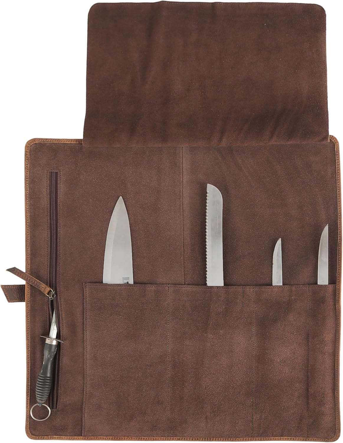 Leather Knife Roll Bag for Chefs – 17.5” x 17.5” Professional Chef Knife Storage Organizer, Portable Culinary Knife Case, Travel Knife Roll for Kitchen, BBQ & Catering
