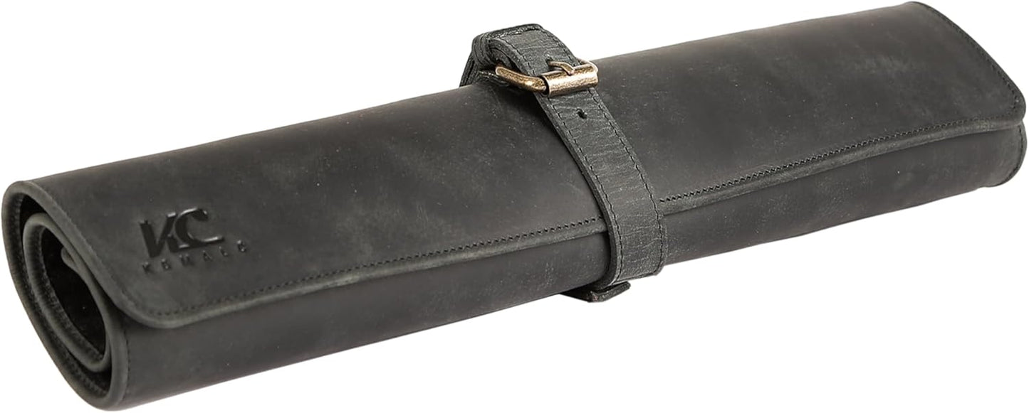 Leather Knife Roll Bag for Chefs – 17.5” x 17.5” Professional Chef Knife Storage Organizer, Portable Culinary Knife Case, Travel Knife Roll for Kitchen, BBQ & Catering