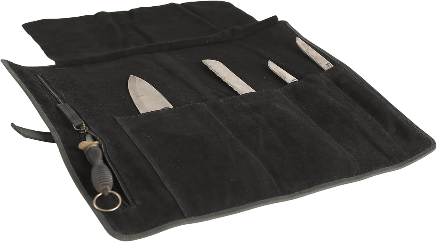 Leather Knife Roll Bag for Chefs – 17.5” x 17.5” Professional Chef Knife Storage Organizer, Portable Culinary Knife Case, Travel Knife Roll for Kitchen, BBQ & Catering