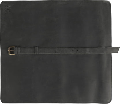 Leather Knife Roll Bag for Chefs – 17.5” x 17.5” Professional Chef Knife Storage Organizer, Portable Culinary Knife Case, Travel Knife Roll for Kitchen, BBQ & Catering