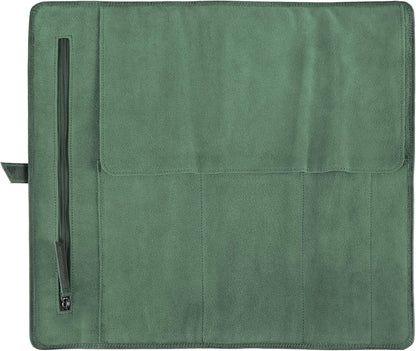 Leather Knife Roll Bag for Chefs – 17.5” x 17.5” Professional Chef Knife Storage Organizer, Portable Culinary Knife Case, Travel Knife Roll for Kitchen, BBQ & Catering