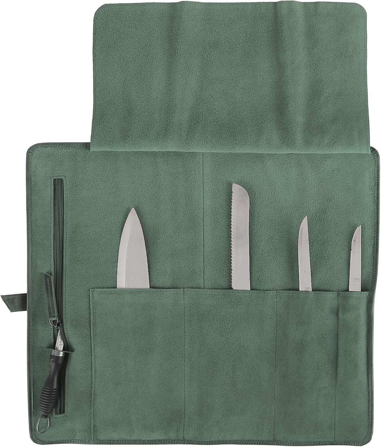 Leather Knife Roll Bag for Chefs – 17.5” x 17.5” Professional Chef Knife Storage Organizer, Portable Culinary Knife Case, Travel Knife Roll for Kitchen, BBQ & Catering